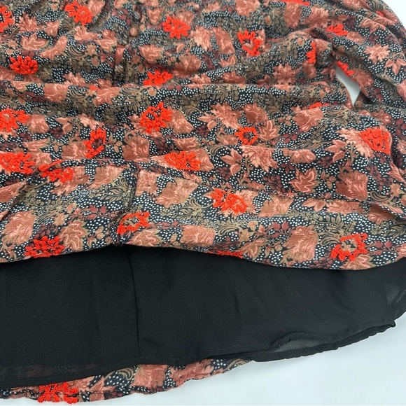 Zara Top Women Small Brown Red Embroidered Dress Long Sleeve Lightweight Boho - Picture 6 of 9